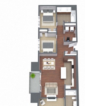 3E – 3 Bedroom 2 Bath Floor Plan Layout – 1402 Square Feet